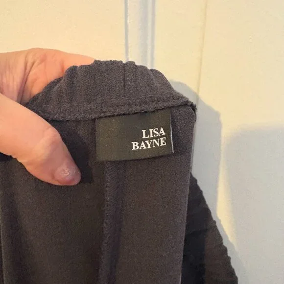 Lisa Bayne Barrel Leg Pants Charcoal Gray Elastic Waist - M - Picture 4 of 7